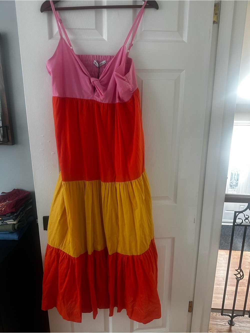 Women’s  Colorblock Tiered Sundress - Pink, Red & Yellow